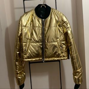 Forever 21 Gold Cropped Puffer Coat